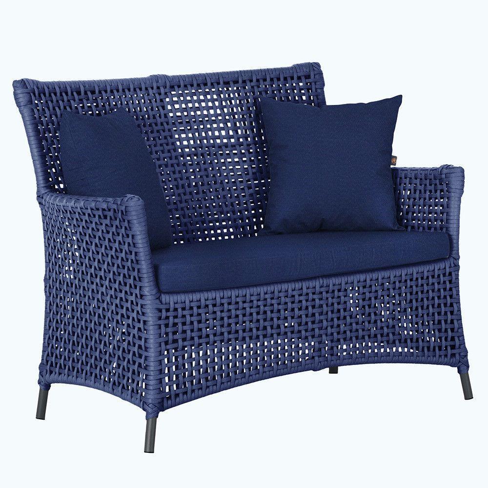 1 Sofá área Externa Igapó Alumínio Preta Corda Náutica E10 Azul - 1