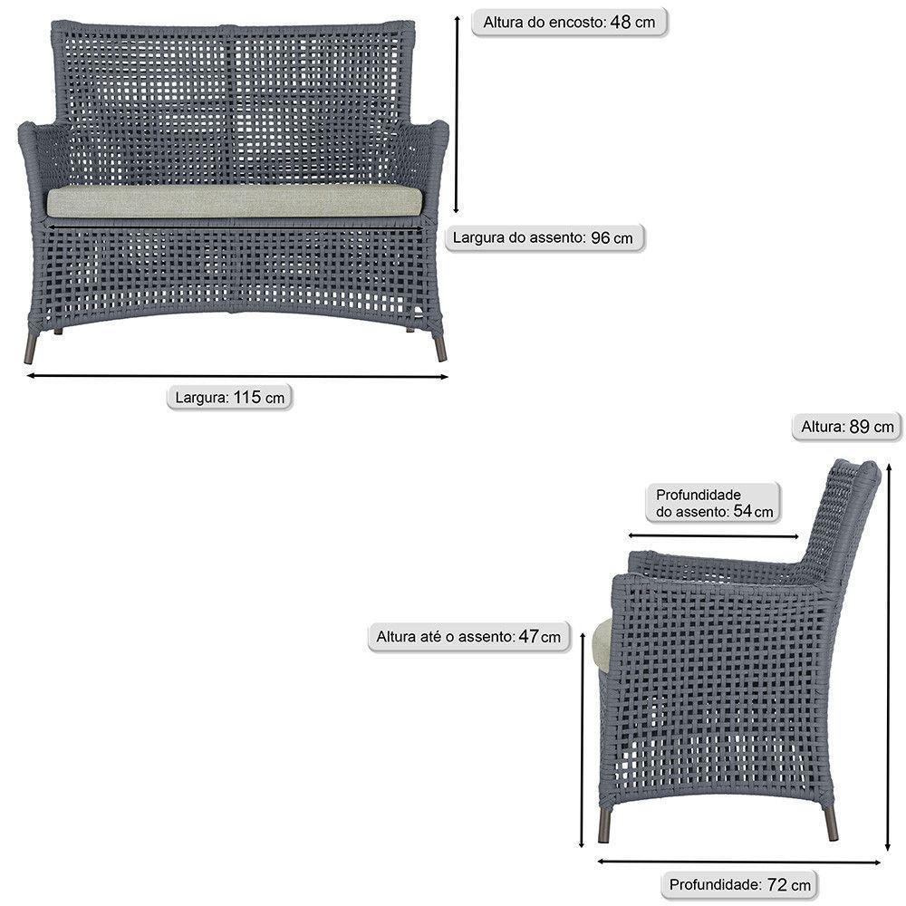 1 Sofá área Externa Igapó Alumínio Marrom Corda Náutica E3 Prata - 6