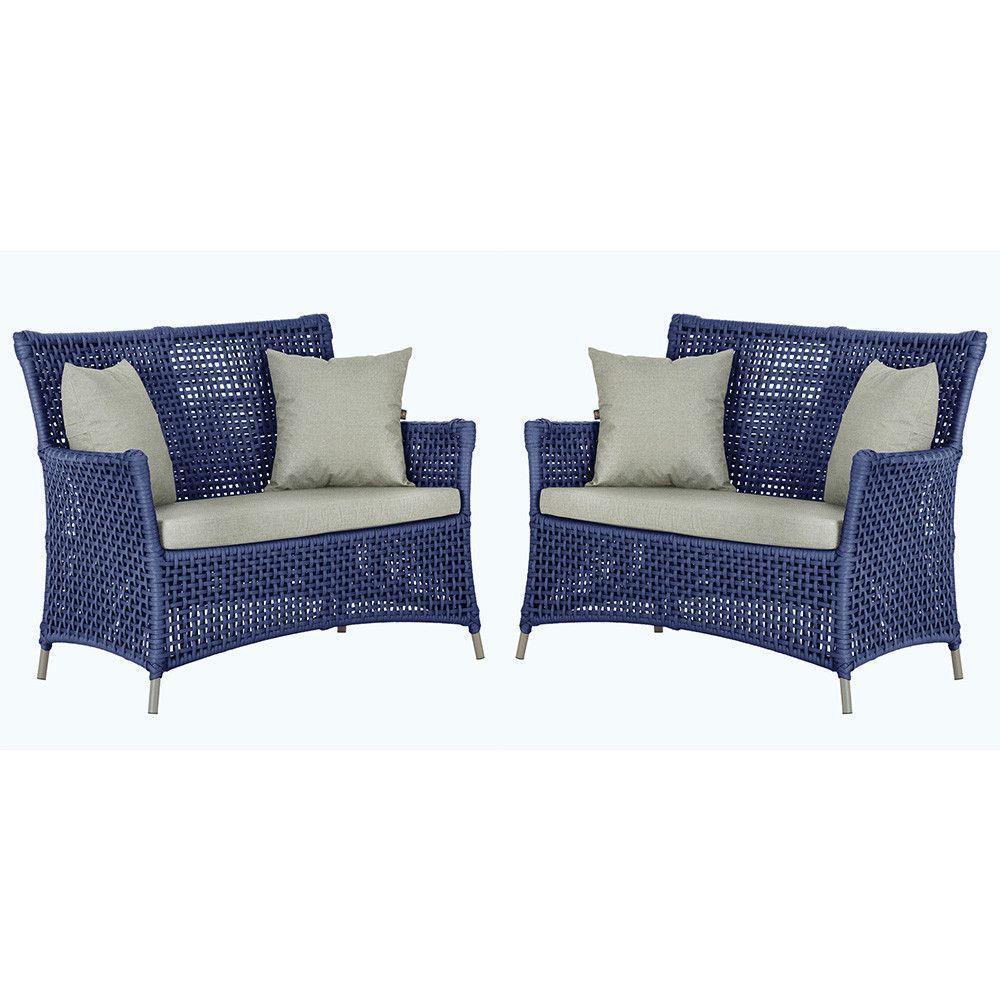 2 Sofás área Externa Igapó Alumínio Fendi Corda Náutica E3 Azul - 1