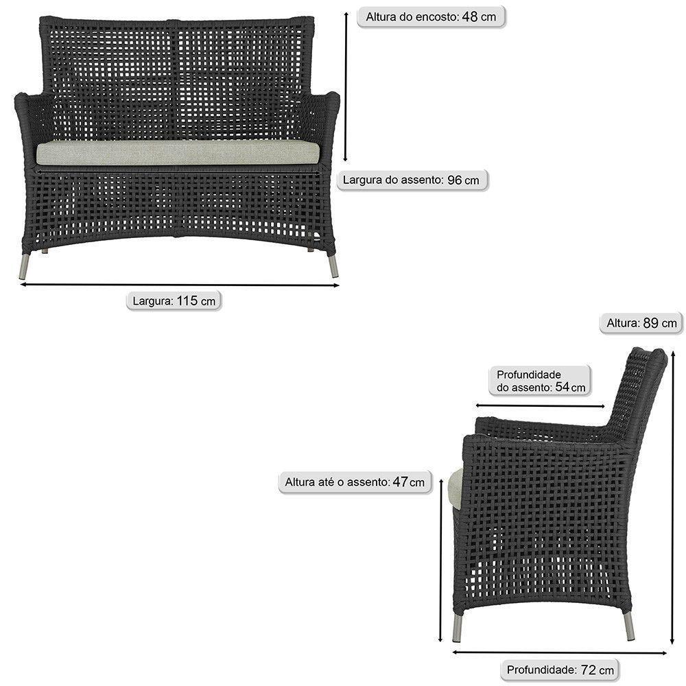 2 Sofás área Externa Igapó Alumínio Fendi Corda Náutica E3 Preto - 10