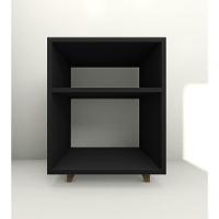 Mesa Cabeceira Nicho Quarto 39x50x37 Preto Pés Amadeirados - 1