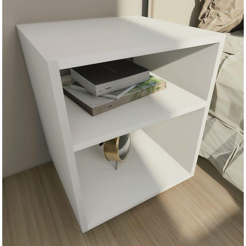 Mesa Cabeceira Nicho Quarto 39x50x37 Branco Pés Amadeirados - 2