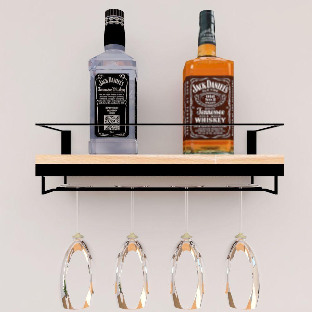 Adega Bar Bebida Com Porta Taça 50cm Pinus Amadeirado - 5