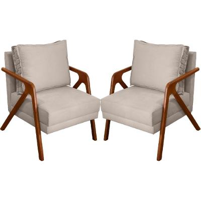 Kit 2 Poltronas Decorativas Shine Suede Bege Marrom Clique & Decore