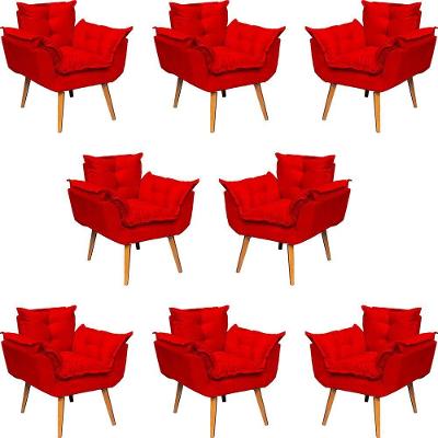Kit 8 Poltronas Decorativa Alice Pé Trapézio 30cm Castanho - Suede