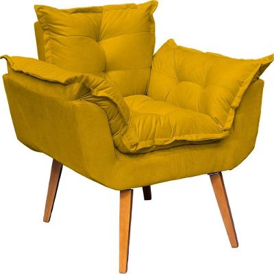 Poltrona Decorativa Alice Pé Trapézio 30cm Castanho - Mostarda Suede