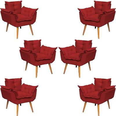 Kit 6 Poltronas Decorativa Alice Pé Trapézio 30cm Castanho - Suede