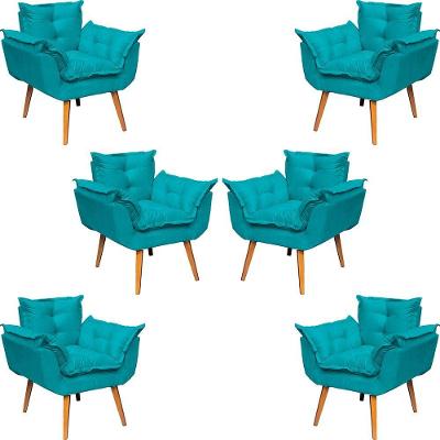 Kit 6 Poltronas Decorativa Alice Pé Trapézio 30cm Castanho - Suede