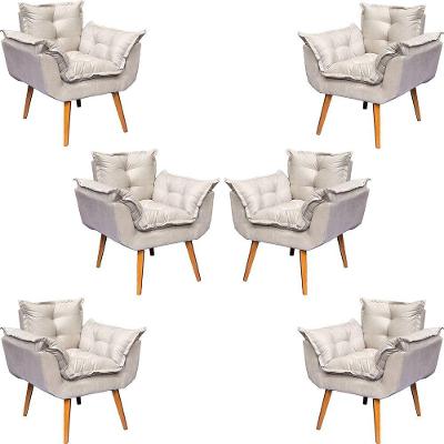 Kit 6 Poltronas Decorativa Alice Pé Trapézio 30cm Castanho - Suede