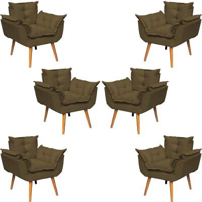 Kit 6 Poltronas Decorativa Alice Pé Trapézio 30cm Castanho - Suede