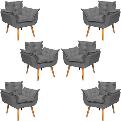 Kit 6 Poltronas Decorativa Alice Pé Trapézio 30cm Castanho - Suede