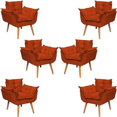 Kit 6 Poltronas Decorativa Alice Pé Trapézio 30cm Castanho - Suede