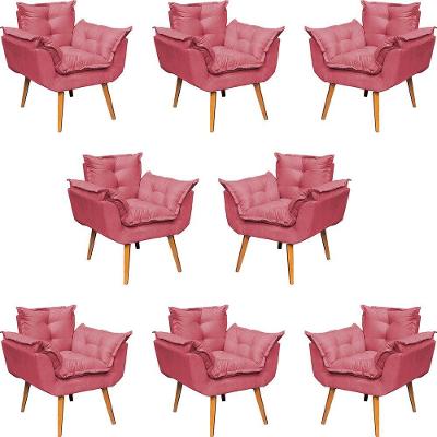 Kit 8 Poltronas Decorativa Alice Pé Trapézio 30cm Castanho - Suede