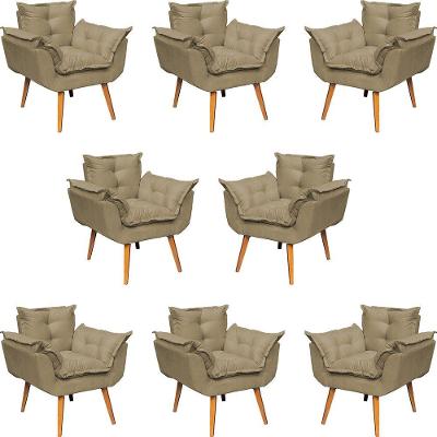 Kit 8 Poltronas Decorativa Alice Pé Trapézio 30cm Castanho - Suede