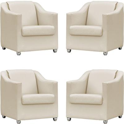 Kit 4 Poltronas Mila Corino Cores Pé De Plástico Cromado - Bege Corino