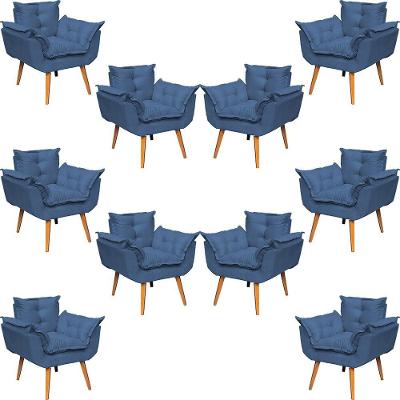Kit 10 Poltronas Decorativa Alice Pé Trapézio 30cm Castanho - Suede