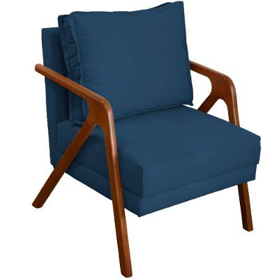 Poltrona Decorativa Shine Pé Castanho - Azul-marinho Suede