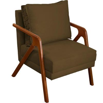 Poltrona Decorativa Shine Pé Castanho - Marrom Suede