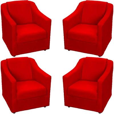 Kit 4 Poltronas Mila Pé De Plástico Cromado - Vermelho Suede