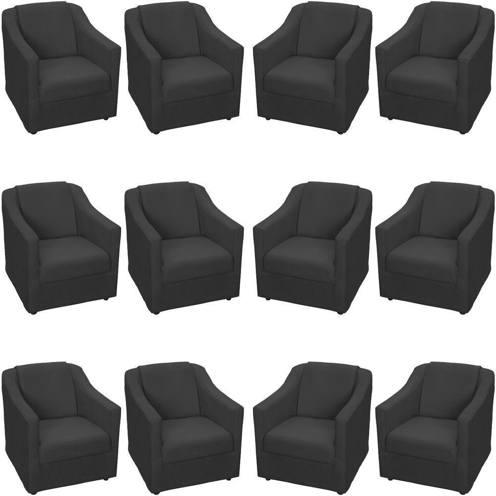 Kit 12 Poltronas Mila Pé De Plástico Cromado - Preto Suede - 1