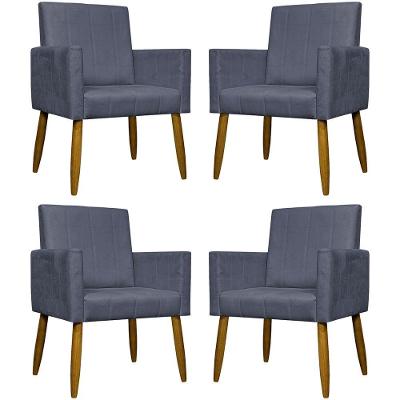 Kit 4 Poltronas Decorativas Mari Suede Pé Palito Castanho - Cinza Suede