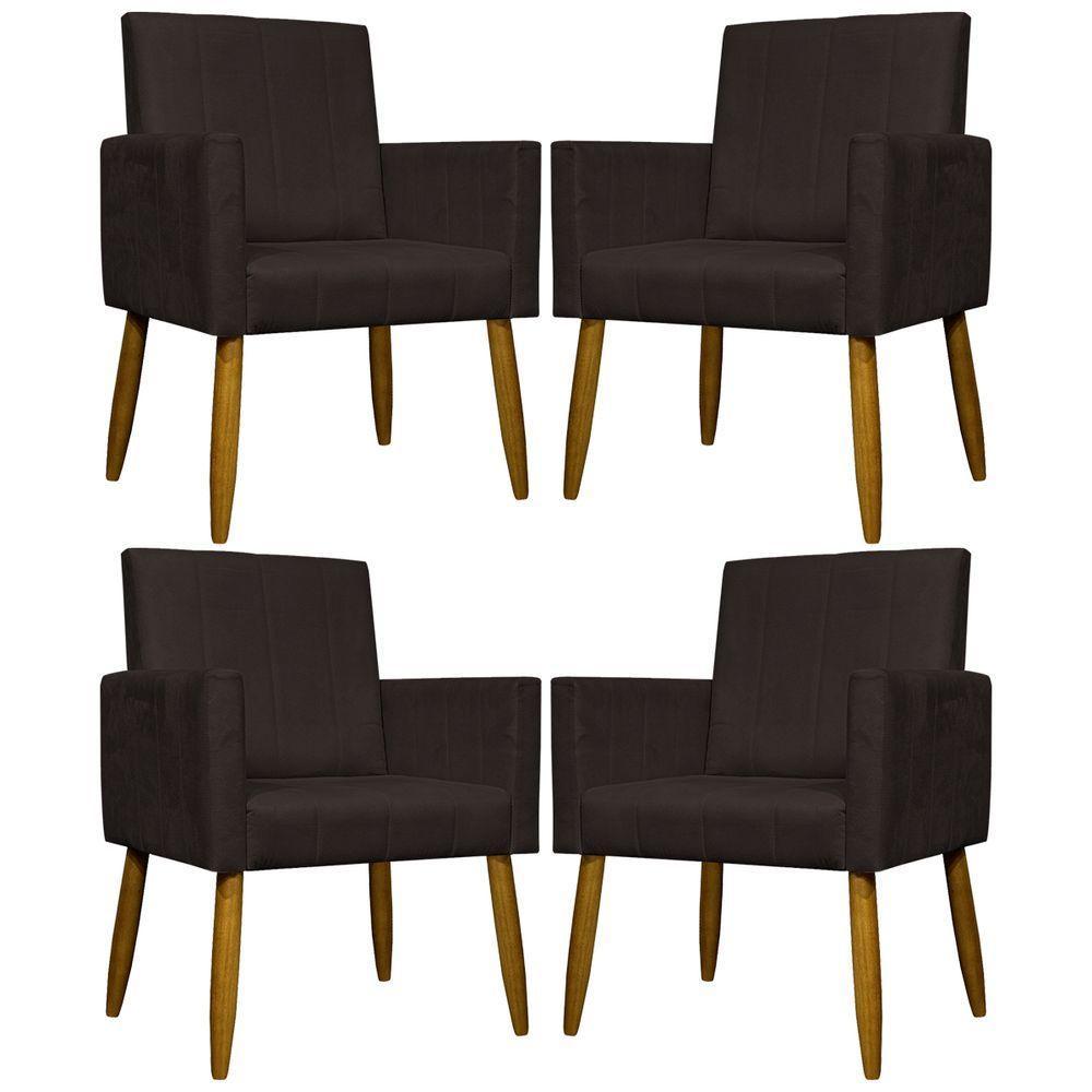Kit 4 Poltronas Decorativas Mari Suede Pé Palito Castanho - Marrom Suede - 1