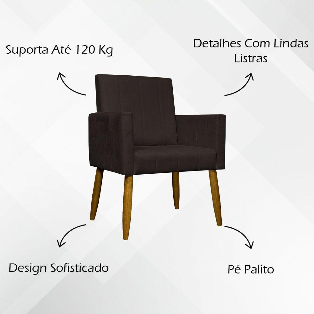 Kit 4 Poltronas Decorativas Mari Suede Pé Palito Castanho - Marrom Suede - 7