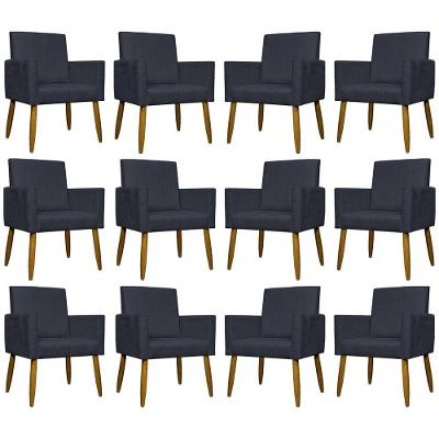Kit 12 Poltronas Decorativas Mari Pé Palito Castanho - Preto Suede