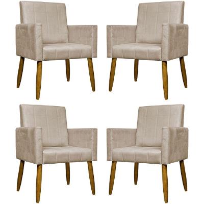 Kit 4 Poltronas Decorativas Mari Suede Pé Palito Castanho - Bege Suede