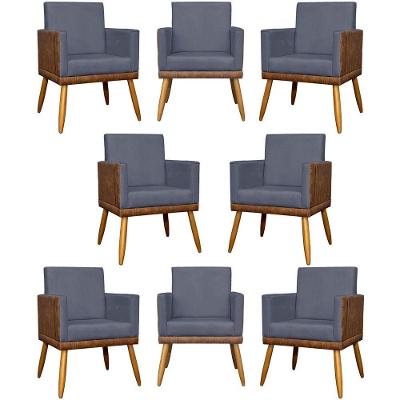 Kit 8 Poltronas Decorativas Lis Para Recepção Cinza Suede Corino Clique & Decore