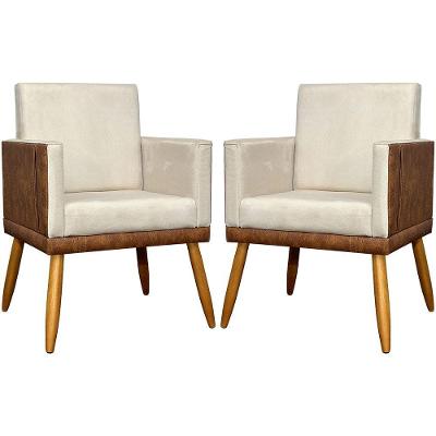 Kit 2 Poltronas Decorativas Lis Bege Suede Corino Clique & Decore
