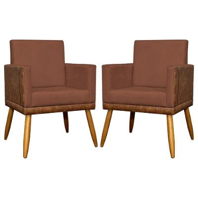 Kit 2 Poltronas Decorativas Lis Corino e Pé Palito 30cm - Terracota Suede Corino
