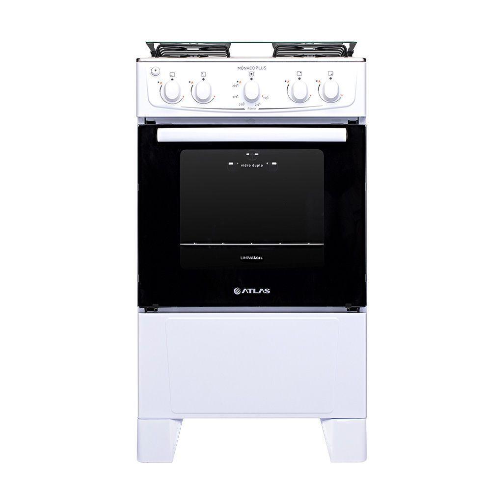 Fogão 4 Bocas Atlas Mônaco Plus Com Mesa Inox E Acendimento Automático Branco Bivolt - 1