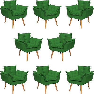Kit 8 Poltronas Decorativa Alice Pé Trapézio 30cm Castanho - Suede