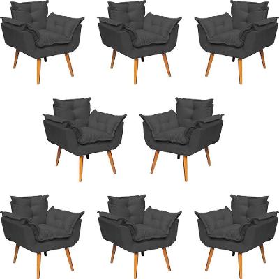 Kit 8 Poltronas Decorativa Alice Pé Trapézio 30cm Castanho - Suede