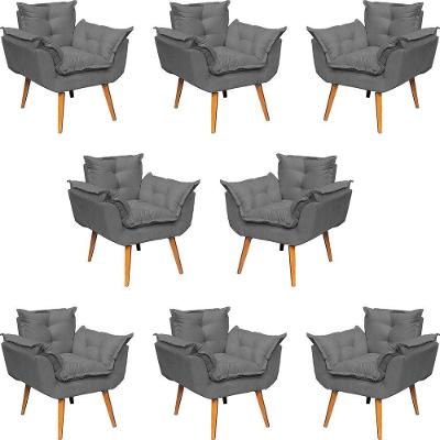 Kit 8 Poltronas Decorativa Alice Pé Trapézio 30cm Castanho - Suede