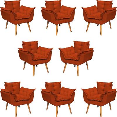 Kit 8 Poltronas Decorativa Alice Pé Trapézio 30cm Castanho - Suede