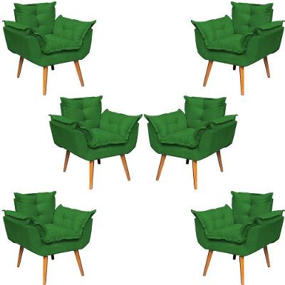 Kit 6 Poltronas Decorativa Alice Pé Trapézio 30cm Castanho - Suede