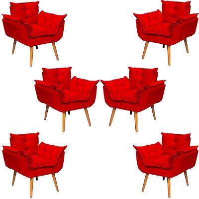 Kit 6 Poltronas Decorativa Alice Pé Trapézio 30cm Castanho - Suede