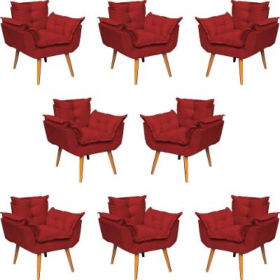 Kit 8 Poltronas Decorativa Alice Pé Trapézio 30cm Castanho - Suede
