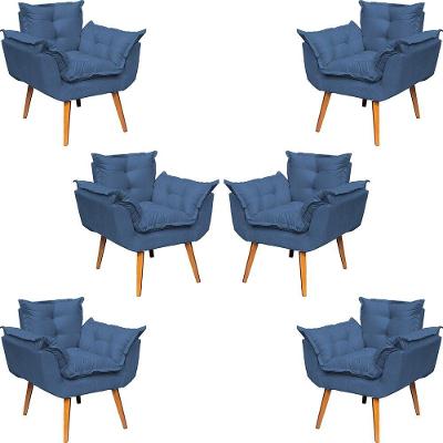 Kit 6 Poltronas Decorativa Alice Pé Trapézio 30cm Castanho - Suede