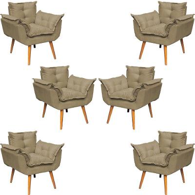 Kit 6 Poltronas Decorativa Alice Pé Trapézio 30cm Castanho - Suede