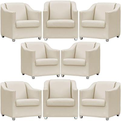 Kit 8 Poltronas Mila Corino Cores Pé De Plástico Cromado - Bege Corino
