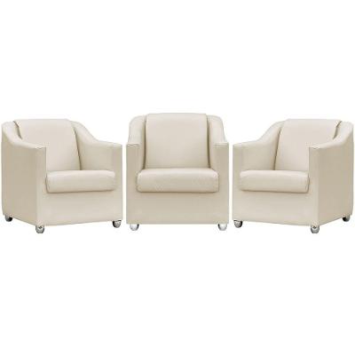 Kit 3 Poltronas Mila Corino Cores Pé De Plástico Cromado - Bege Corino