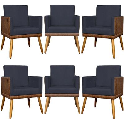 Kit 6 Poltronas Decorativas Lis Para Escritório Preto Suede Corino Clique & Decore