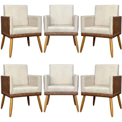 Kit 6 Poltronas Decorativas Lis Para Escritório Bege Suede Corino Clique & Decore
