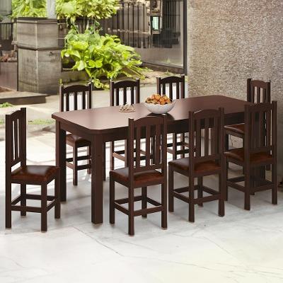 Conjunto Mesa Com 8 Cadeiras Madeira Maciça Estofado Corino 200cm Castanho Sapphira Shop Jm