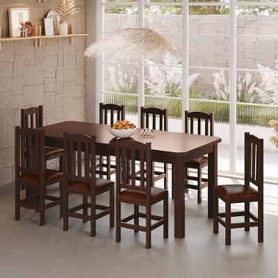 Conjunto Mesa Com 8 Cadeiras Com Estofado Corino Marrom 200cm Castanho Diamante Shop Jm