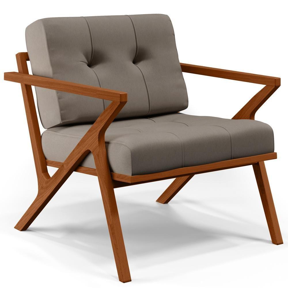 Poltrona Decorativa Sala De Estar Com Cintas De Corano Laís B04 Linho Bege - 1