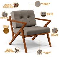 Poltrona Decorativa Sala De Estar Com Cintas De Corano Laís B04 Linho Bege - 6